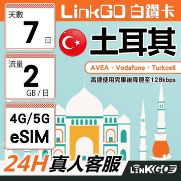 【LinkGO】白鑽卡 土耳其 eSIM卡 7天上網卡 每日2GB 高速流量(土耳其網卡 伊斯坦堡 卡帕多奇亞)