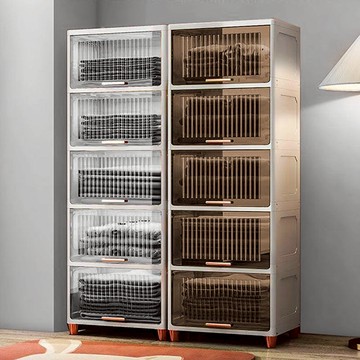 【預購】55面寬上掀蓋式五層收納櫃 (兩色可選) 024180 55面寬-透明面板