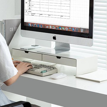 碳鋼製雙格抽屜電腦螢幕架-多色可選 迷霧白