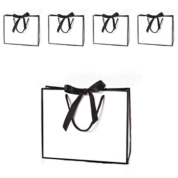 Hugoing 蝴蝶結禮物購物袋  白色 黑色  5個  大號(32 x 11 x 25 公分)