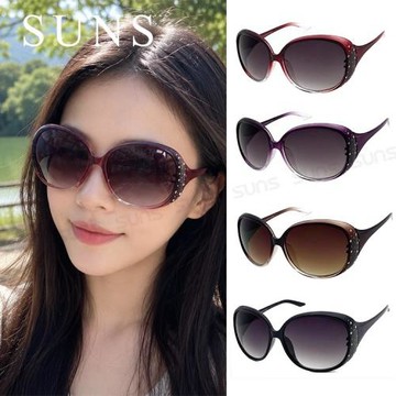 【SUNS】抗UV太陽眼鏡 淑女大框鑲鑽簡約墨鏡 共四色 大框顯小臉 S919 台灣製 檢驗合格