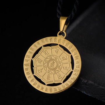 簡修行梵文準提咒吊墜鏤空鈦鋼項鏈金色男女士款不掉色佛教飾品