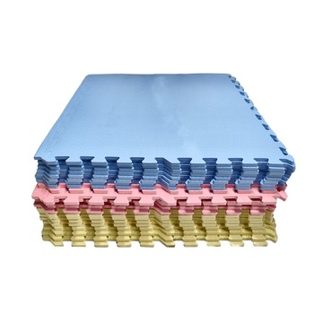 繽紛三色 大巧拼地墊組 附雙邊條 6.6kg 24片  64 x 64 x 1cm  淺粉色 + 粉黃色 + 粉藍色  1組