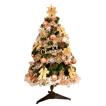 【摩達客】台灣製3尺/3呎(90cm)豪華型裝飾綠色聖誕樹/檳金白大雪花金果球系全套飾品組不含燈/本島免運費