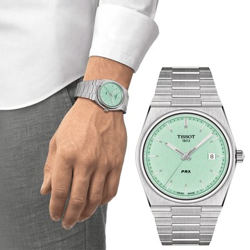 TISSOT 天梭 PRX系列 70年代復刻石英錶-蘋果綠/40mm T1374101109101