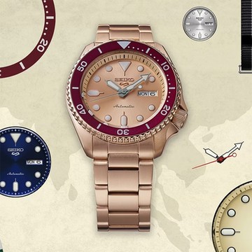 SEIKO 精工 5 Sports 55周年 限量 人氣錶款實體化機械錶 1212購物節 送禮推薦-玫瑰紅金 (SRPK08K1/4R36-15B0K)_SK045
