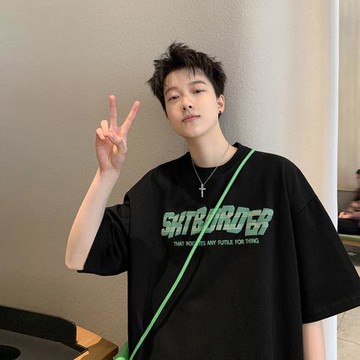 男生短袖t恤夏季潮流新款休閑上衣美式vintage小領口男裝半袖衣服