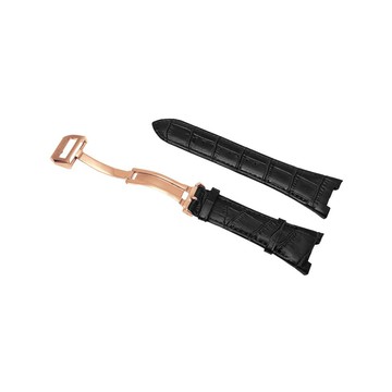 【Golden Concept】Apple Watch 44mm 45mm CE-BK 玫瑰金錶扣 黑皮革錶帶