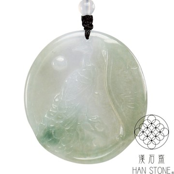 【漢石齋】天然翡翠A貨 孔雀玉佩吊墜 冰種飄花(47*51*5mm)
