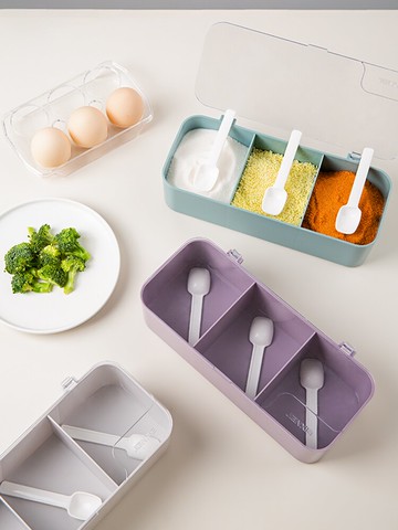 墨色食品級帶蓋調料盒防塵防潮廚房收納盒一體多格調味罐家用鹽罐