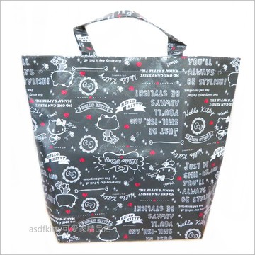 asdfkitty*KITTY深灰色英文字環保購物袋/手提袋/收納袋-L號-日本正版商品