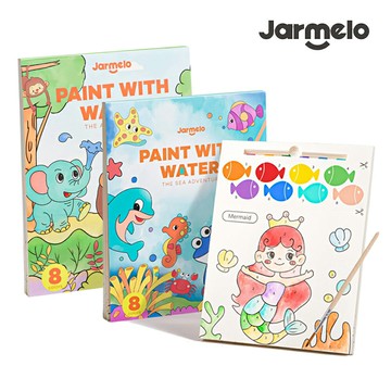 【JarMelo 原創美玩】3合一創意寶貝塗色趣/主題著色本2入超值組(海洋+動物/附顏料+畫筆)