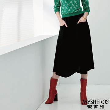 【MYSHEROS 蜜雪兒】壓褶鬆緊側口袋褲裙-黑
