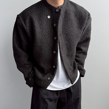 正韓Unisex 質感羊毛圈紗亨利領開襟外套 3色 YUPPIE 預購商品 1202