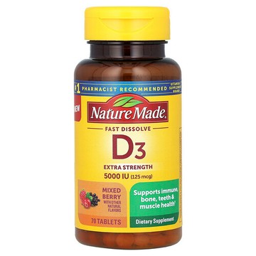 Nature Made, 速溶 D3，特強型，混合漿果，5000 國際單位（125 微克），70 片