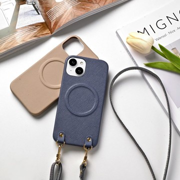 支援 MagSafe iPhone 限定手機殼 【 全方位 Saffiano 皮革 】 真皮手機背帶 MagSafe BN02K