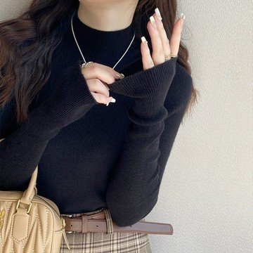 9色 灰色打底衫女 早秋新款 黑色針織上衣 內搭毛衫 秋冬半高領 毛衣女