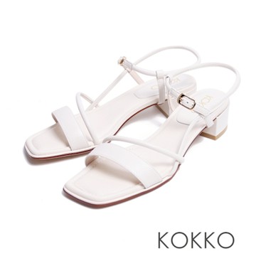 KOKKO簡約柔軟綿羊皮粗跟涼鞋白色