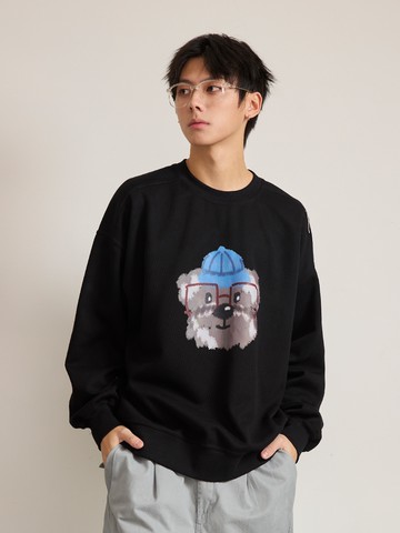 可愛方框眼鏡狗狗印花大學T