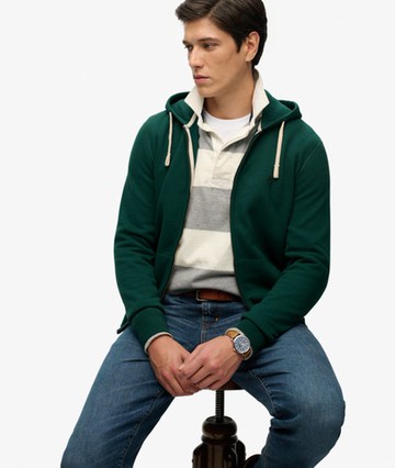 Superdry Men's Monogram Embroidered Zip Hoodie Green Size: S