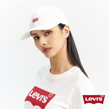 Levis 男女同款 可調式環釦丹寧棒球帽 / 精工刺繡Logo / FLEXFIT 110吸濕排汗 白