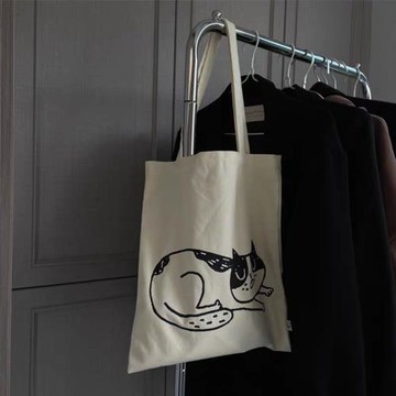 【貓貓】自制手繪帆布袋 文藝復古托特包別來 小眾單肩包動物無恙