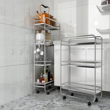 不銹鋼廚房夾縫置物架落地多層超窄冰箱縫隙20cm25寬浴室收納推車