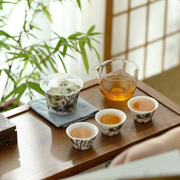 墨竹便攜茶具蓋碗快客杯旅行茶具一壺三杯收納定LOGO企業伴手禮