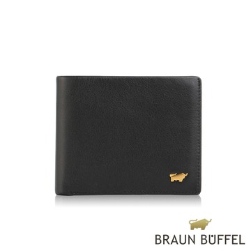 【BRAUN BUFFEL 德國小金牛】台灣總代理 新遊牧族-TW 8卡中間翻零錢袋皮夾-黑色/BF380-318-BK