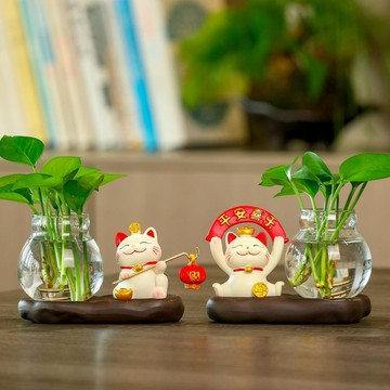 高品質🥇多肉玻璃瓶 蘭花盆器 花盆陶瓷 大小花瓶 室內擺飾招財貓桌面小擺件綠蘿鮮花水培器皿辦公室水養花瓶工位解壓裝飾品