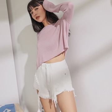 個性鬚邊牛仔短褲-白【KT201439】-3色