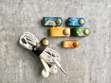 皮革耳機收納夾 / 耳機線收納夾 / 皮革集線器 / 皮革捲線器