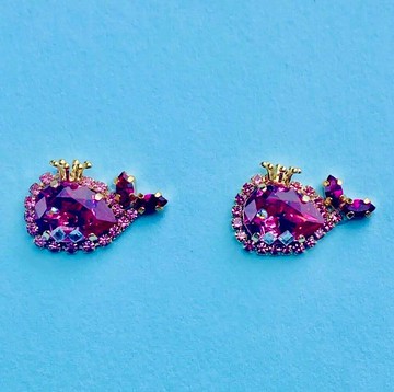 鯨魚 耳針/耳夾 玫瑰粉色 whale rose pink