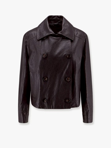 Double-breasted leather jacket - BRUNELLO CUCINELLI - gender_Woman