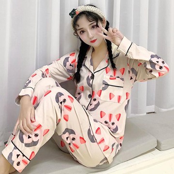 睡衣 韓版睡衣女長袖純棉春秋甜美可愛寬鬆學生少女夏天薄款家居服套裝 歐歐流行館