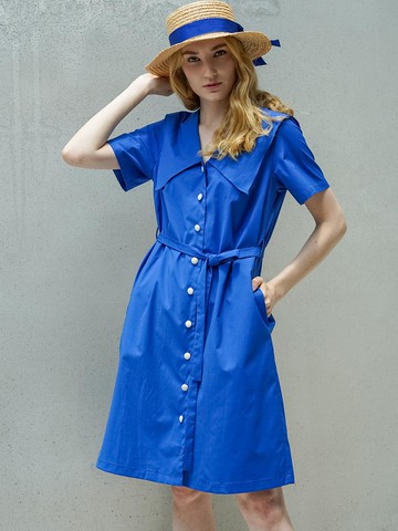 SAILOR COLLAR SHIRTS DRESS _ ROYAL BLUE