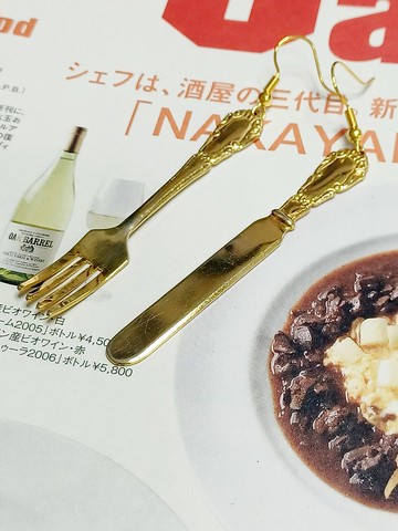 vintage jewelry  奇趣刀叉 勾針式耳環