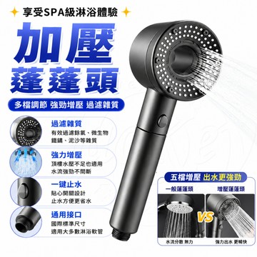 【三年保固】加壓蓮蓬頭3.0 淋浴蓮蓬頭 加壓花灑 按摩蓮蓬頭 五段出水 過濾水質 自潔蓮蓬頭 除垢除氯 一鍵止水
