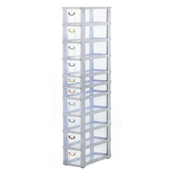 HAPPY 快樂屋 家寶收納櫃 8 + 2 窄櫃 附輪  18.2 x 45 x 176.6cm  白色 + 透明