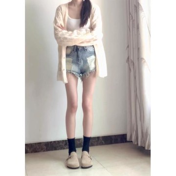毛邊破洞辣妹a字短褲夏季女2024新款大碼高腰顯瘦牛仔褲熱褲ins潮