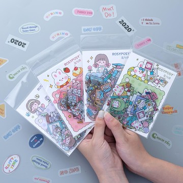 小槑同學 少女心可愛手帳貼紙素材包手賬本diy裝飾小圖案網紅韓國ins風手杖本貼畫手工材料
