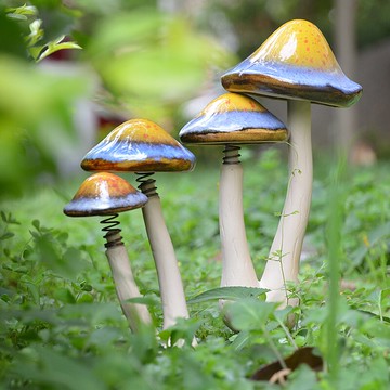 花園別墅 園藝仿真蘑菇景觀裝飾品 陽臺花盆栽幼兒園陶瓷裝飾插件1入