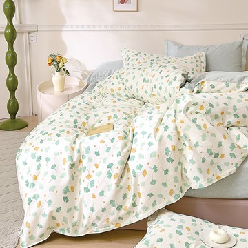 床包被套組(雙人薄被套)-單人 / 精梳純棉三件式 / 金杏扇葉 台灣製