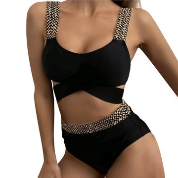 Sexy solid color high-waist swimsuit woman性感純色高腰泳裝女