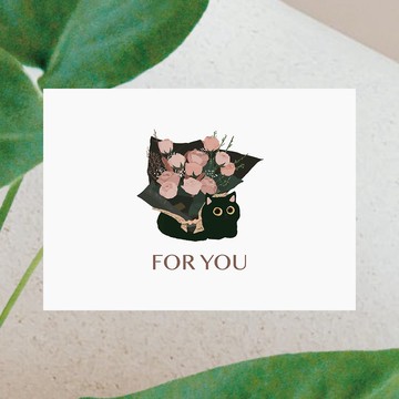 杉葉 黑貓與玫瑰明信片卡片 萬用卡片 賀卡 週年卡片 情人節卡片