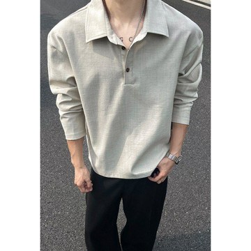 老錢風長袖polo衫男款夏季人夫感穿搭翻領T恤慵懶鬆弛感長袖吸濕排汗長袖Polo衫 透氣排汗衣 工作服