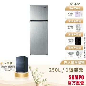 SAMPO聲寶 250L 一級變頻 星美滿兩門電冰箱 SR-C25D(G6)星辰灰 含基本安裝+舊機回收