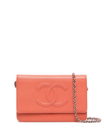 CHANEL Pre-Owned - logo stitch wallet-on-chain - women - Calf Leather - One Size - Pink