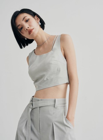 細格紋不對稱肩帶 BRA 背心上衣