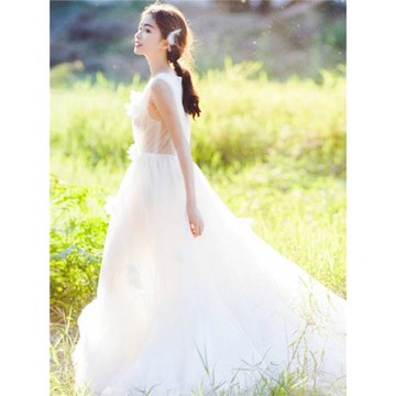 法式輕婚紗2025新款新娘旅拍出門紗超仙迎賓小個子外景輕紗小禮服